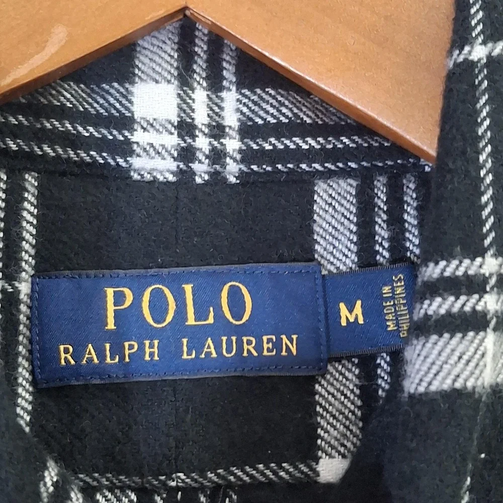 Polo Ralph Lauren Shirt Mens Medium Black Plaid Flannel Button Front Long Sleeve